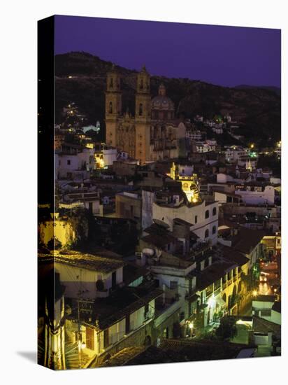 Town & Templo Santa Prisca, Taxco, Mexico-Walter Bibikow-Stretched Canvas