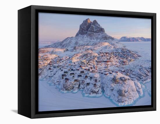 Town Uummannaq during winter in northern West Greenland beyond the Arctic Circle.-Martin Zwick-Framed Stretched Canvas