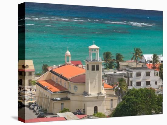 Town View and Church on Marie-Galante Island, Guadaloupe, Caribbean-Walter Bibikow-Stretched Canvas