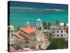 Town View and Church on Marie-Galante Island, Guadaloupe, Caribbean-Walter Bibikow-Stretched Canvas