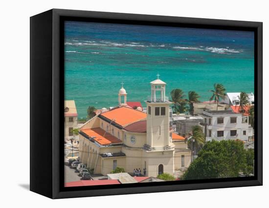 Town View and Church on Marie-Galante Island, Guadaloupe, Caribbean-Walter Bibikow-Framed Stretched Canvas