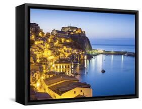 Town View at Dusk, With Castello Ruffo, Scilla, Calabria, Italy-Peter Adams-Framed Stretched Canvas