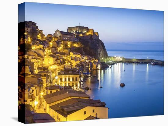 Town View at Dusk, With Castello Ruffo, Scilla, Calabria, Italy-Peter Adams-Stretched Canvas