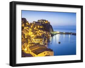 Town View at Dusk, With Castello Ruffo, Scilla, Calabria, Italy-Peter Adams-Framed Photographic Print