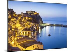 Town View at Dusk, With Castello Ruffo, Scilla, Calabria, Italy-Peter Adams-Mounted Photographic Print