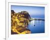 Town View at Dusk, With Castello Ruffo, Scilla, Calabria, Italy-Peter Adams-Framed Photographic Print