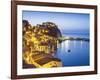 Town View at Dusk, With Castello Ruffo, Scilla, Calabria, Italy-Peter Adams-Framed Photographic Print