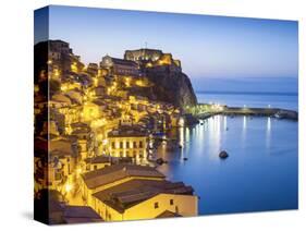 Town View at Dusk, With Castello Ruffo, Scilla, Calabria, Italy-Peter Adams-Stretched Canvas