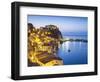 Town View at Dusk, With Castello Ruffo, Scilla, Calabria, Italy-Peter Adams-Framed Photographic Print