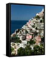 Town View from Amalfi Coast Road, Positano, Amalfi, Campania, Italy-Walter Bibikow-Framed Stretched Canvas