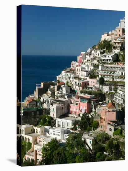 Town View from Amalfi Coast Road, Positano, Amalfi, Campania, Italy-Walter Bibikow-Stretched Canvas