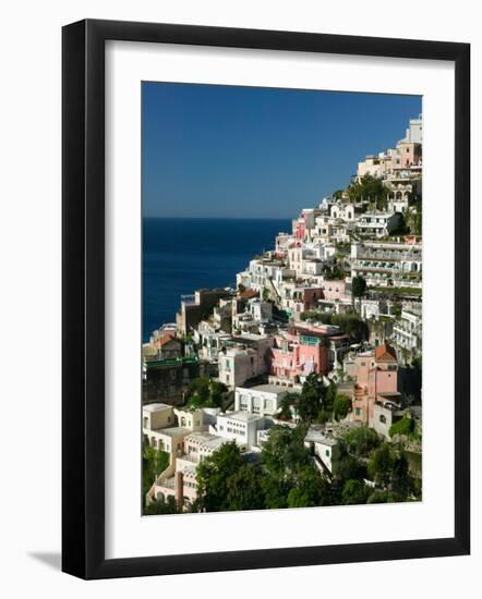 Town View from Amalfi Coast Road, Positano, Amalfi, Campania, Italy-Walter Bibikow-Framed Photographic Print