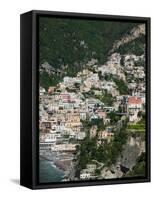 Town View from Amalfi Coast Road, Positano, Amalfi, Campania, Italy-Walter Bibikow-Framed Stretched Canvas