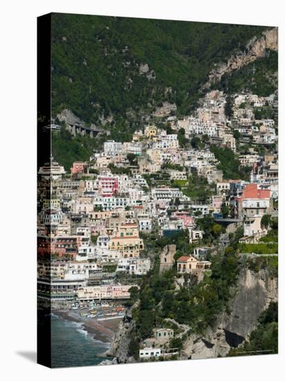 Town View from Amalfi Coast Road, Positano, Amalfi, Campania, Italy-Walter Bibikow-Stretched Canvas