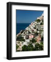 Town View from Amalfi Coast Road, Positano, Amalfi, Campania, Italy-Walter Bibikow-Framed Premium Photographic Print