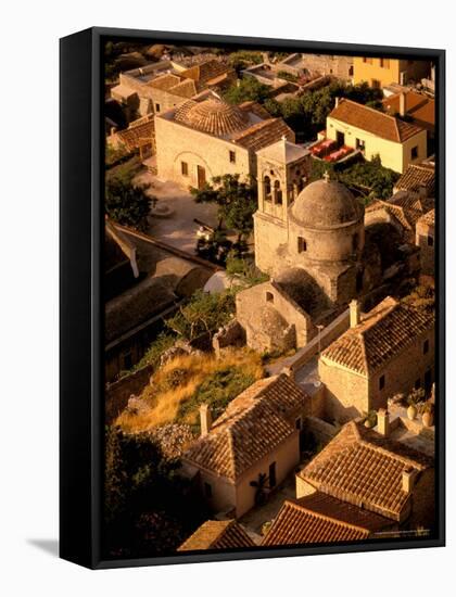 Town View from Cliffs, Monemvasia, Lakonia, Greece-Walter Bibikow-Framed Stretched Canvas