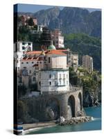Town View from Coast Road, Amalfi, Campania, Italy-Walter Bibikow-Stretched Canvas