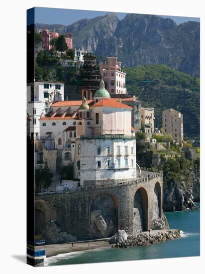 Town View from Coast Road, Amalfi, Campania, Italy-Walter Bibikow-Stretched Canvas