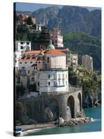 Town View from Coast Road, Amalfi, Campania, Italy-Walter Bibikow-Stretched Canvas