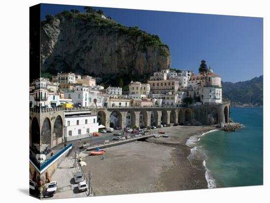 Town View from Coast Road, Amalfi, Campania, Italy-Walter Bibikow-Stretched Canvas