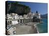 Town View from Coast Road, Amalfi, Campania, Italy-Walter Bibikow-Stretched Canvas