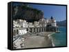 Town View from Coast Road, Amalfi, Campania, Italy-Walter Bibikow-Framed Stretched Canvas