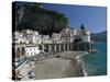 Town View from Coast Road, Amalfi, Campania, Italy-Walter Bibikow-Stretched Canvas