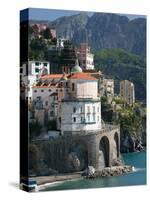 Town View from Coast Road, Amalfi, Campania, Italy-Walter Bibikow-Stretched Canvas