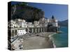 Town View from Coast Road, Amalfi, Campania, Italy-Walter Bibikow-Stretched Canvas