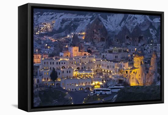 Town View of Gšreme at Night, Cappadocia, Anatolia, Turkey-Rainer Mirau-Framed Stretched Canvas