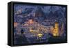 Town View of Gšreme at Night, Cappadocia, Anatolia, Turkey-Rainer Mirau-Framed Stretched Canvas