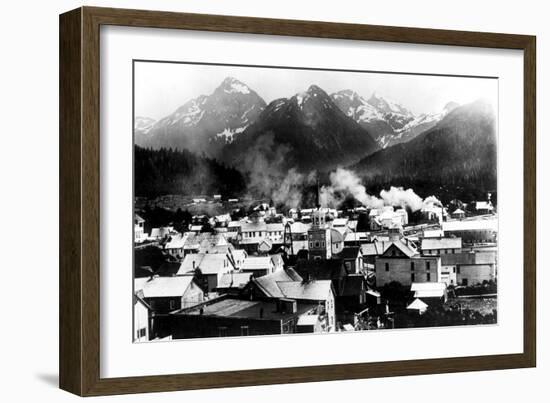 Town View of Sitka, Alaska with Pyramid Mountains Photograph - Sitka, AK-Lantern Press-Framed Art Print