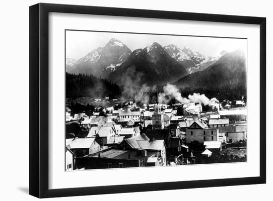 Town View of Sitka, Alaska with Pyramid Mountains Photograph - Sitka, AK-Lantern Press-Framed Art Print