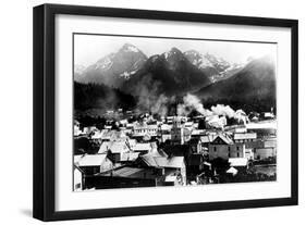 Town View of Sitka, Alaska with Pyramid Mountains Photograph - Sitka, AK-Lantern Press-Framed Art Print