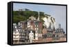 Town View with Cliffs, Le Treport, Normandy, France-Walter Bibikow-Framed Stretched Canvas