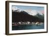 Town View with Docks - Tenakee Springs, AK-Lantern Press-Framed Art Print