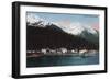 Town View with Docks - Tenakee Springs, AK-Lantern Press-Framed Art Print