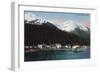 Town View with Docks - Tenakee Springs, AK-Lantern Press-Framed Art Print