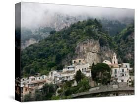 Town View with Fog, Positano, Amalfi Coast, Campania, Italy-Walter Bibikow-Stretched Canvas