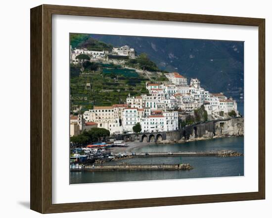 Town View with Harbor, Amalfi, Amalfi Coast, Campania, Italy-Walter Bibikow-Framed Premium Photographic Print