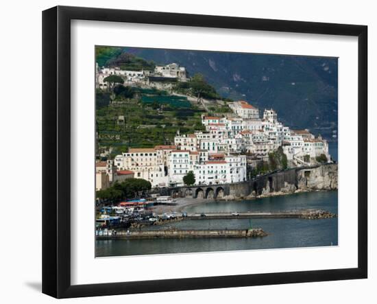 Town View with Harbor, Amalfi, Amalfi Coast, Campania, Italy-Walter Bibikow-Framed Premium Photographic Print