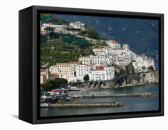 Town View with Harbor, Amalfi, Amalfi Coast, Campania, Italy-Walter Bibikow-Framed Stretched Canvas