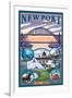 Town Views, Newport, Oregon-Lantern Press-Framed Art Print