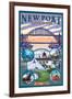 Town Views, Newport, Oregon-Lantern Press-Framed Art Print