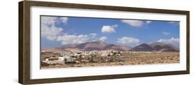 Town with Mountains in the Background, Tunisia, Fuerteventura, Canary Islands, Spain-null-Framed Premium Photographic Print