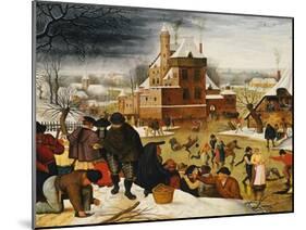 Townsfolk Skating on a Castle Moat-Pieter Bruegel the Elder-Mounted Giclee Print