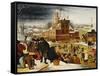 Townsfolk Skating on a Castle Moat-Pieter Bruegel the Elder-Framed Stretched Canvas