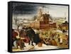 Townsfolk Skating on a Castle Moat-Pieter Bruegel the Elder-Framed Stretched Canvas