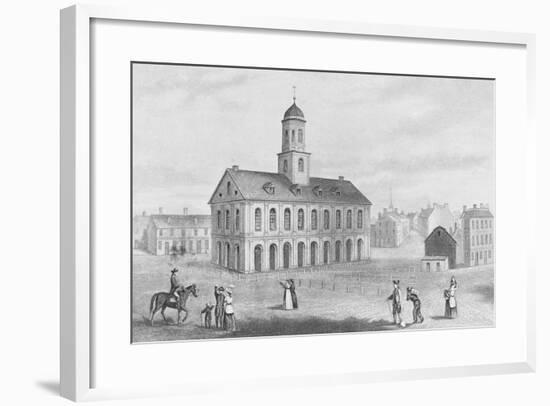 Townspeople Surrounding outside Faneuil Hall-null-Framed Giclee Print