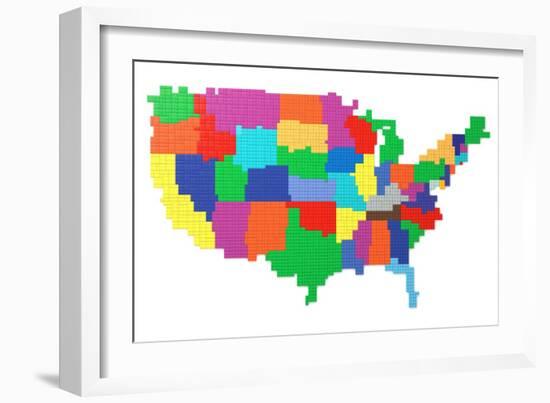 Toy Bricks American Map-nmcandre-Framed Art Print